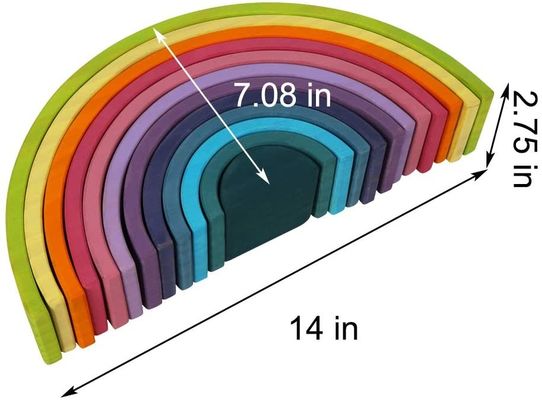 3D 2.75in 적층 무지개 나무로 된 무지개 스택커 12 부분