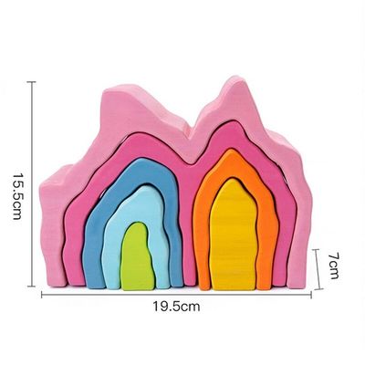 산호색 지구 목재 블럭 완구는 암석 집합 밸런싱 블록 자연적인 목재 완구를 나무로 덮습니다