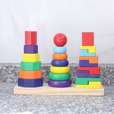 스택커 21 센티미터 기하학적 목조 건축물 블록 장난감 구분 위원회