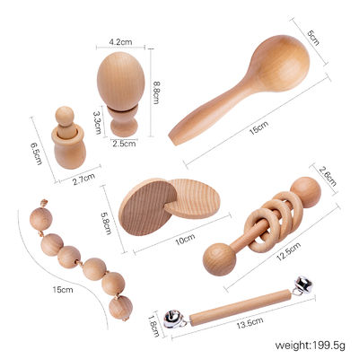 그래픽은 아기 나무로 된 유아용 고무고리를 위한 7Pc 나무로 된 깨물고 노는 장난감을 혼란시킵니다