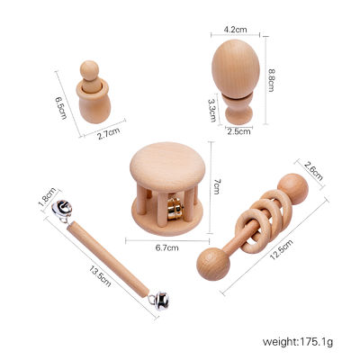 그래픽은 아기 나무로 된 유아용 고무고리를 위한 7Pc 나무로 된 깨물고 노는 장난감을 혼란시킵니다