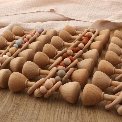 토끼 5.12in 너도밤나무 재목 깨물고 노는 장난감 자연적 나무로 된 토끼 깨물고 노는 장난감