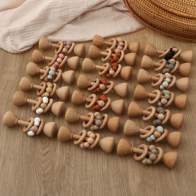 토끼 5.12in 너도밤나무 재목 깨물고 노는 장난감 자연적 나무로 된 토끼 깨물고 노는 장난감
