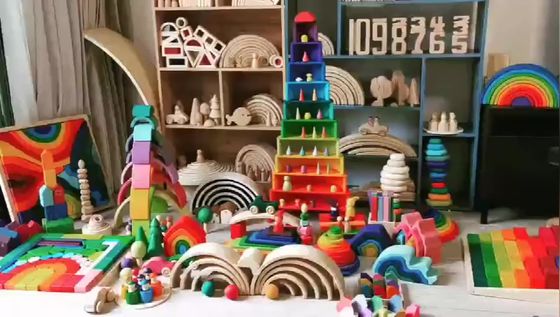9600 Pcs 자연적이 나무로 되 무지개 스택커 35 센티미터 너도밤나무 비 독성의
