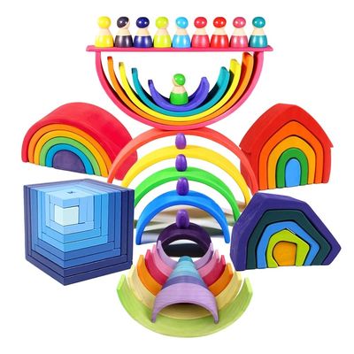9600 Pcs 자연적이 나무로 되 무지개 스택커 35 센티미터 너도밤나무 비 독성의