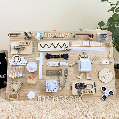 아이 바쁜 보드 DIY 액세서리 몬테소리 장난감은 게임 퍼즐 지능 계발 아이를 훈련시키는 목제 칩 기술을 속입니다