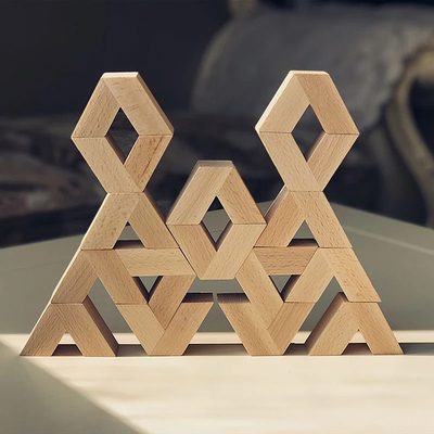 그렇게 하기 위한 16 PC Ｖ 모양 자연적이 크 나무로 되 3D 구성 요소 장난감 아기 언페인트 나무로 된 몬테소리 교육적 적층화 블럭