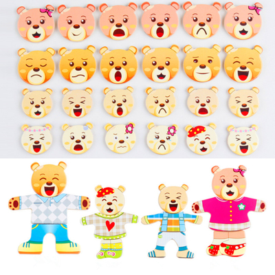 72 PC 나무로 된 동물 조각 그림 맞추기 만화 토끼 곰 드레스