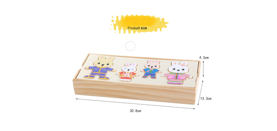 72 PC 나무로 된 동물 조각 그림 맞추기 만화 토끼 곰 드레스