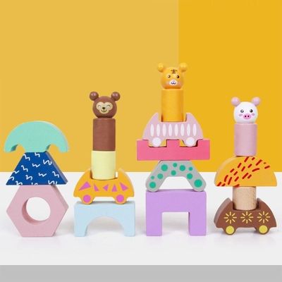 취학 전 유아를 위한 목제 기차 트럭 형태 DIY 교육용 완구
