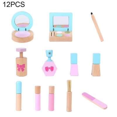 12 PC / 세트 나무로 된 시뮬레이션은 소녀를 위한 놀이 메이크업 키트 장난감을 가장합니다