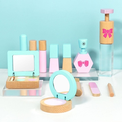 12 PC / 세트 나무로 된 시뮬레이션은 소녀를 위한 놀이 메이크업 키트 장난감을 가장합니다