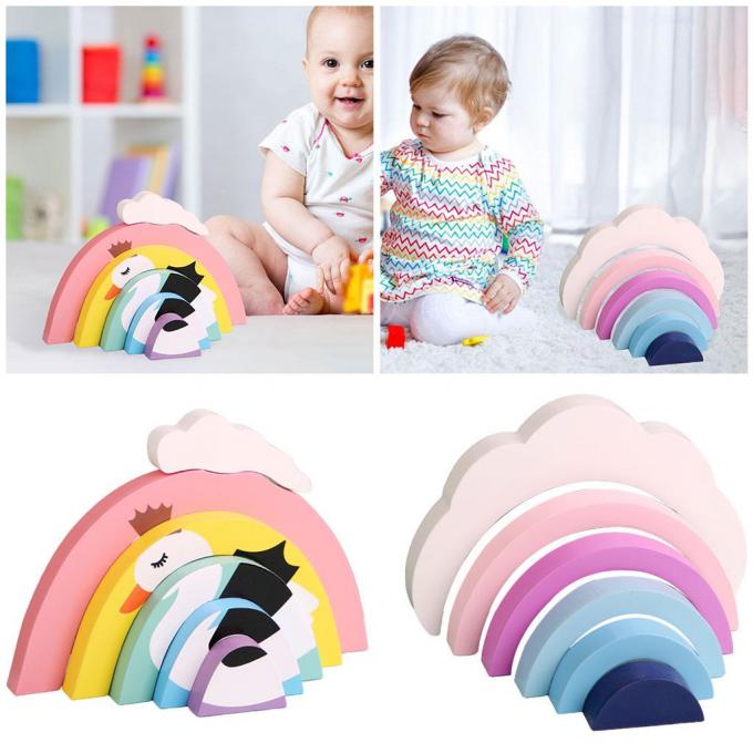 화려한 구성 요소, 갓 태어난 여자를 위한 교육적 무지개 6 부분 완구 벽돌